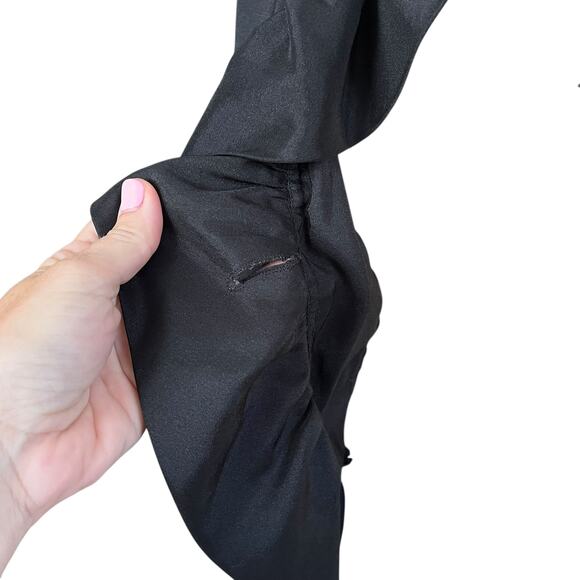 Rossi Roma Black Ruffle Jacket Top Medium Italy Silk MISSING BUTTON Y2K 90s - Picture 3 of 9